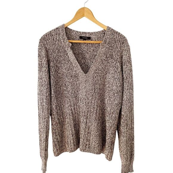 Cotton Ginny Vintage Brown Marled Knit V-Neck Sweater - Picture 1 of 7